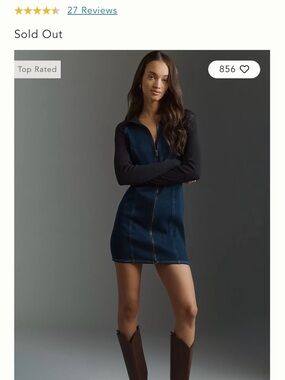 Pilcro Two-Tone Denim Zip-Front Mini Dress in Navy and Black